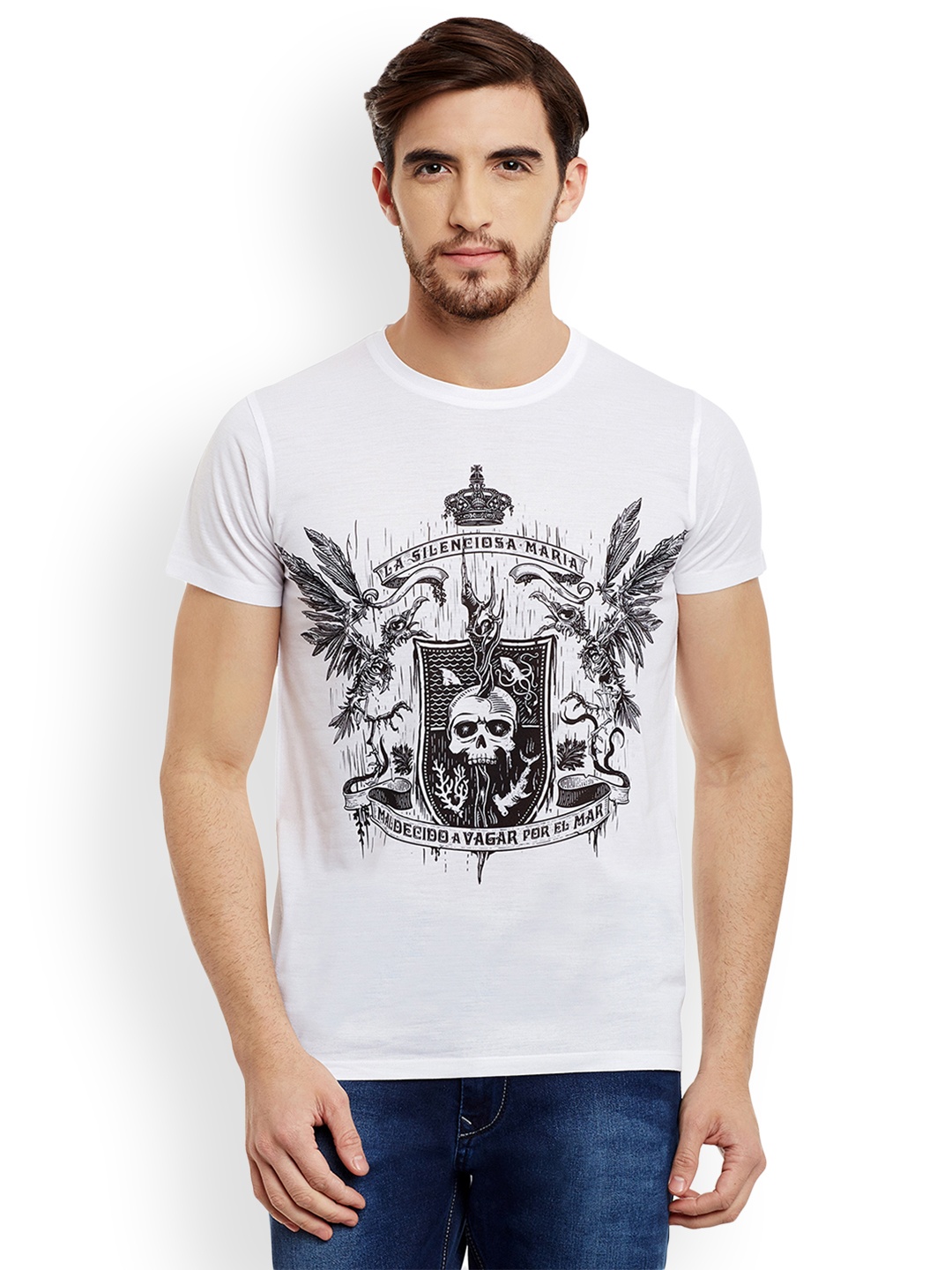 

Disney by Wear Your Mind Men White Printed Round Neck T-shirt