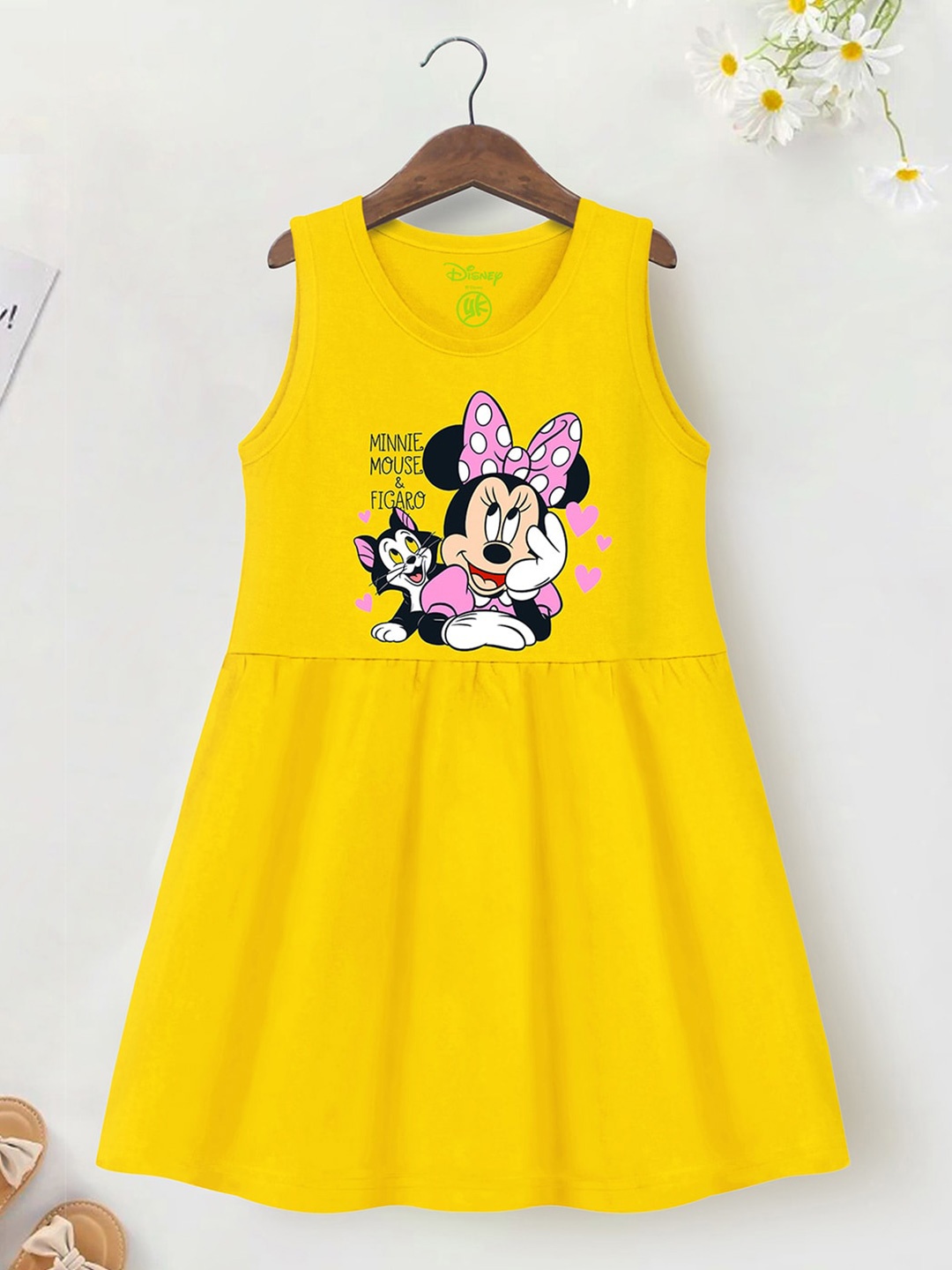 

YK Disney Girls Minnie Mouse Printed Cotton A-Line Dress, Yellow