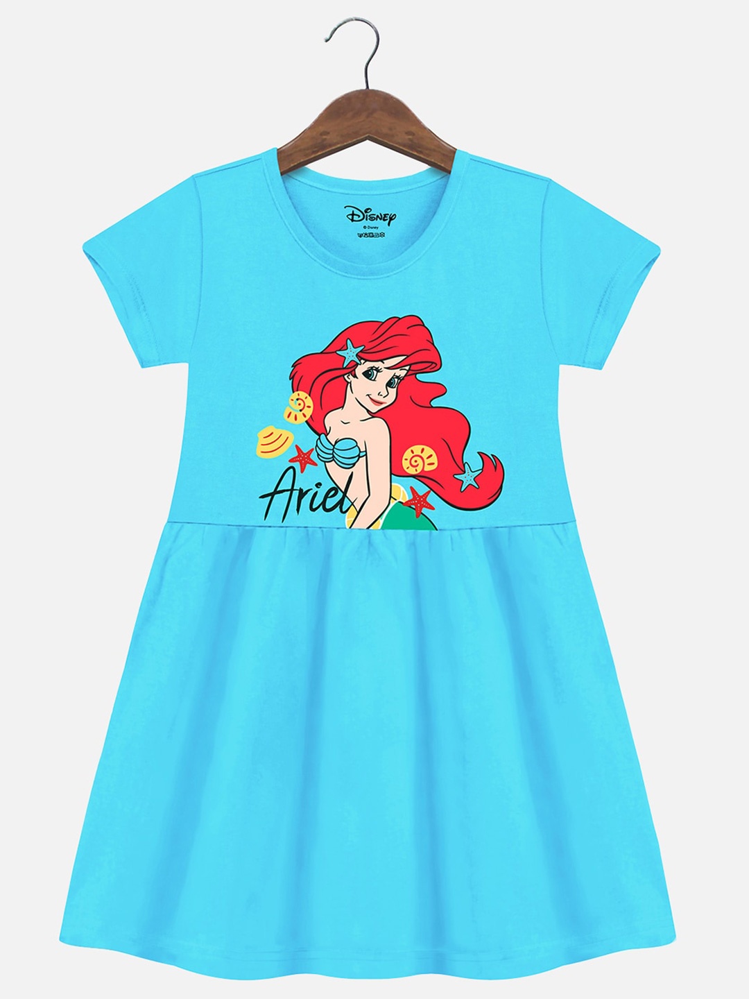 

YK Disney Girls Ariel Printed Cotton A-Line Dress, Blue