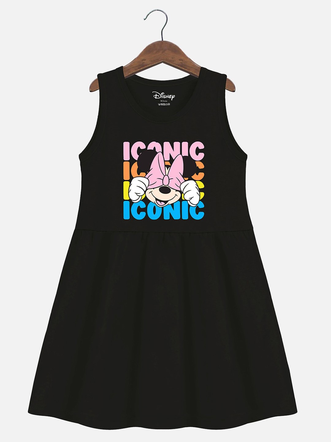 

YK Disney Girls Minnie Mouse Printed Cotton A-Line Dress, Black
