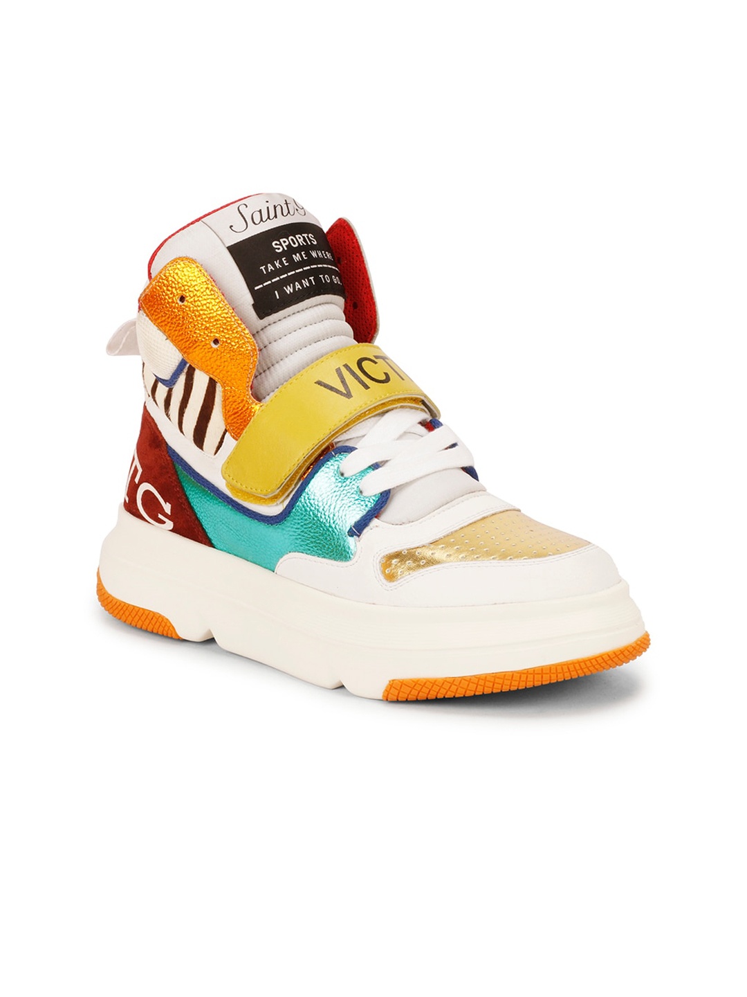 

Saint G Women Colourblocked Leather Mid-Top Sneakers, White