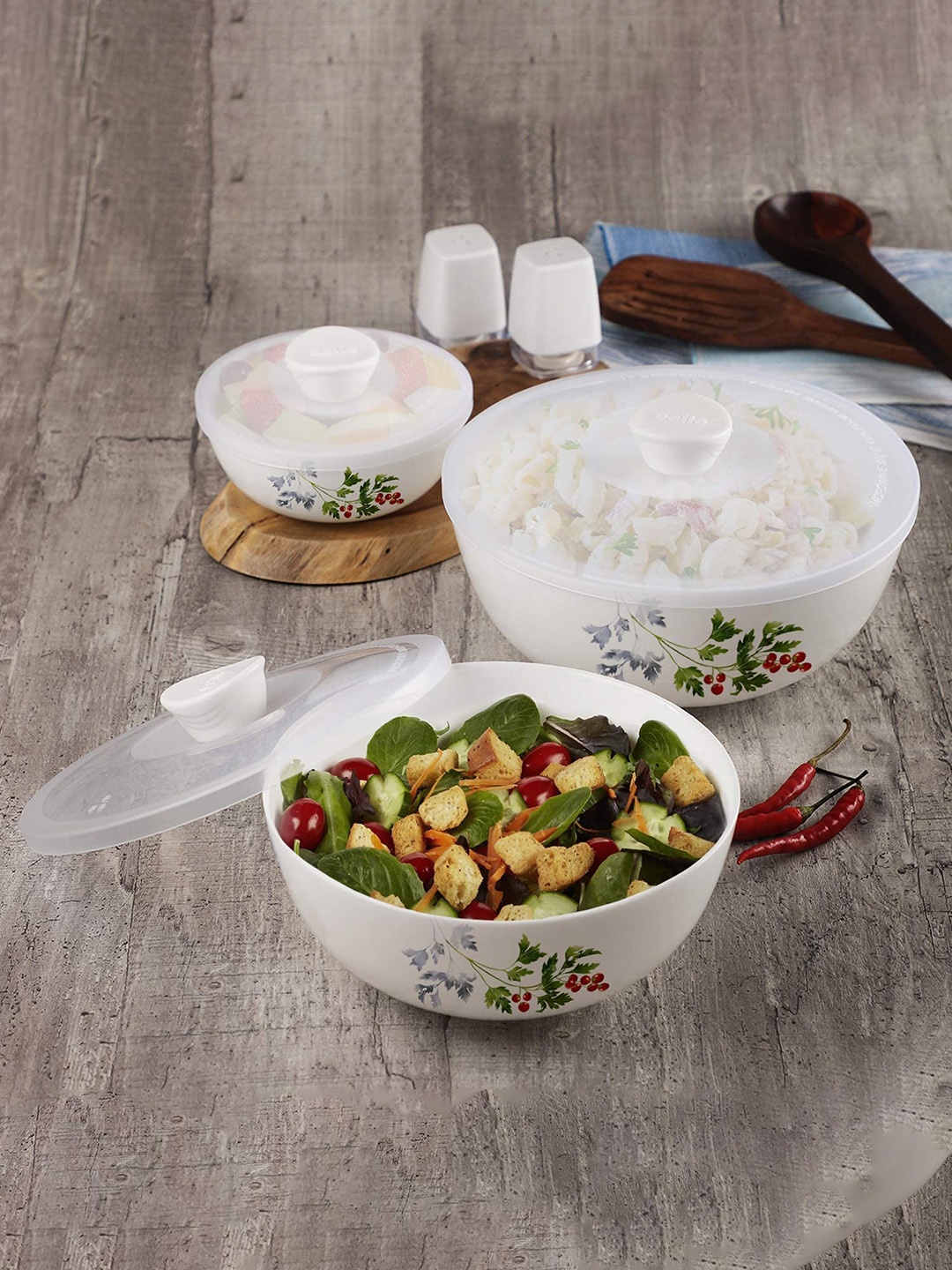 

Cello Royale 3-Pieces White Opalware Royale Mixing Bowls With Lids