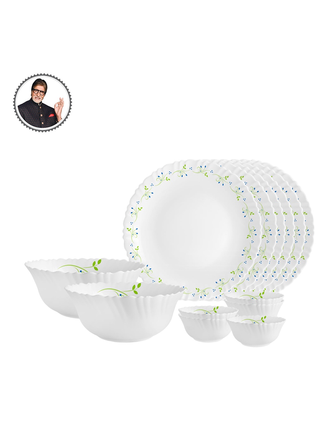 

Cello Dazzle Set of 14 Tropical Lagoon Opalware Dinner Set, White