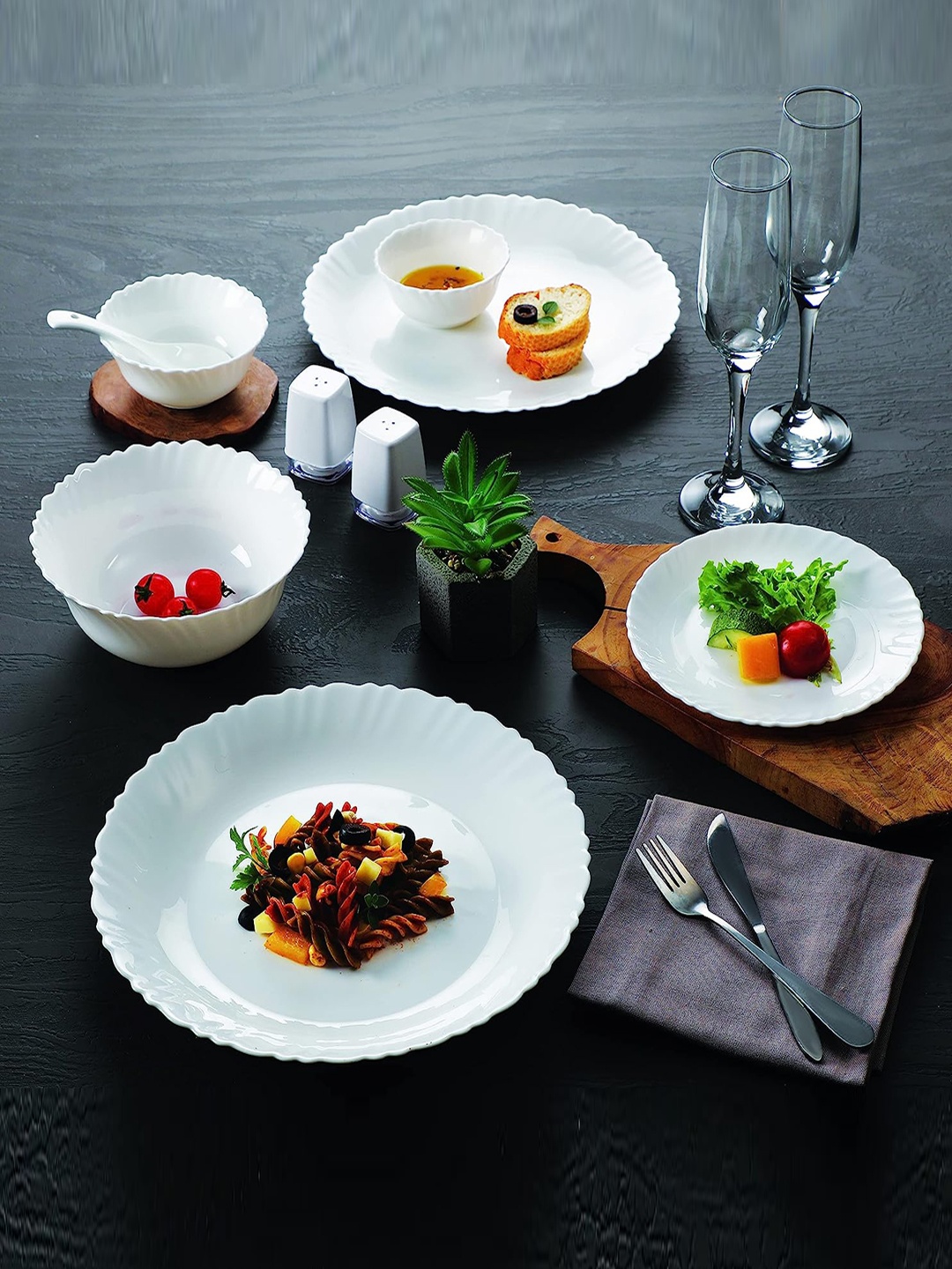 

Cello White 18 Pieces Opalware Dazzle Series Plain Dinnerware