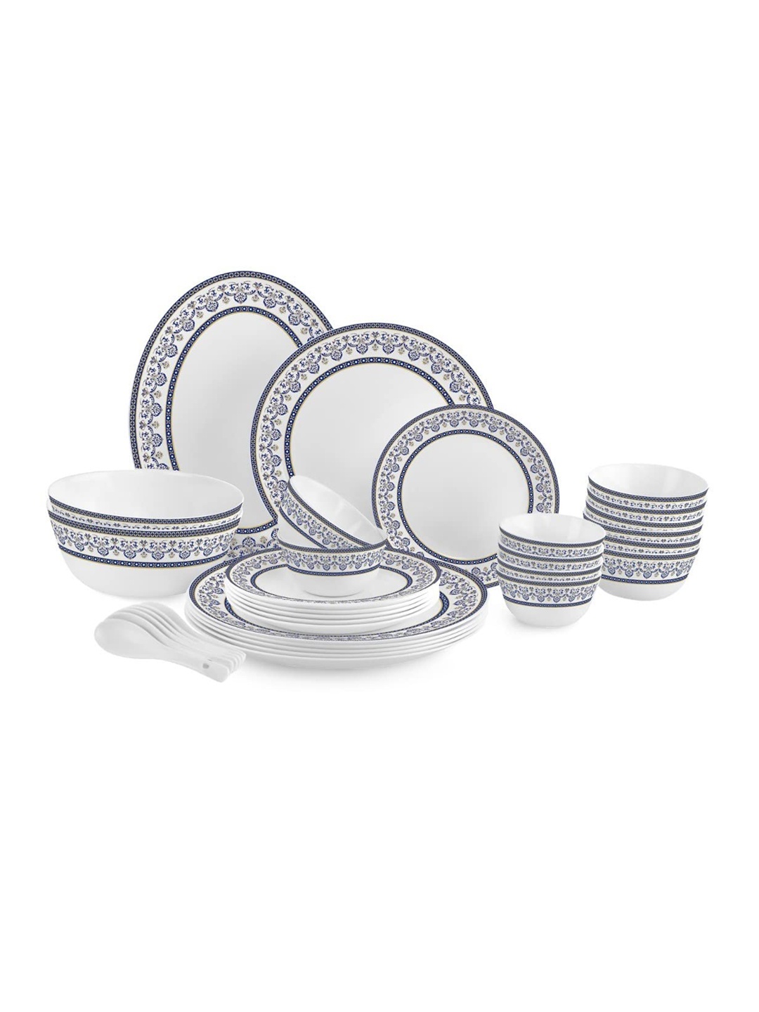 

Cello Solitaire set of 33 Blu Opalware Dinner Set, White