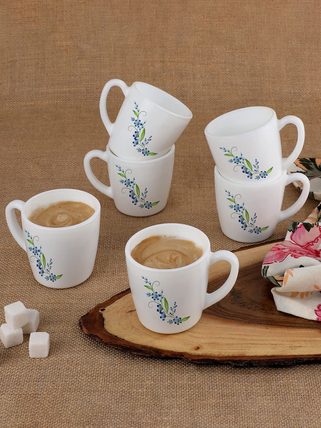 

Cello Imperial Ricca Mugs Set of 6 Blue Creeper Opalware Mug Set-100ml, White