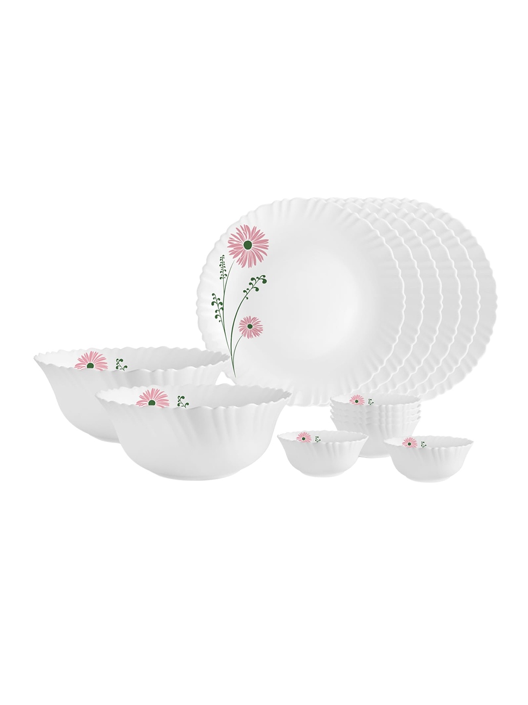 

Cello Dazzle Series Set of 14 Pink Lilac Design Opalware Dinner Set, White