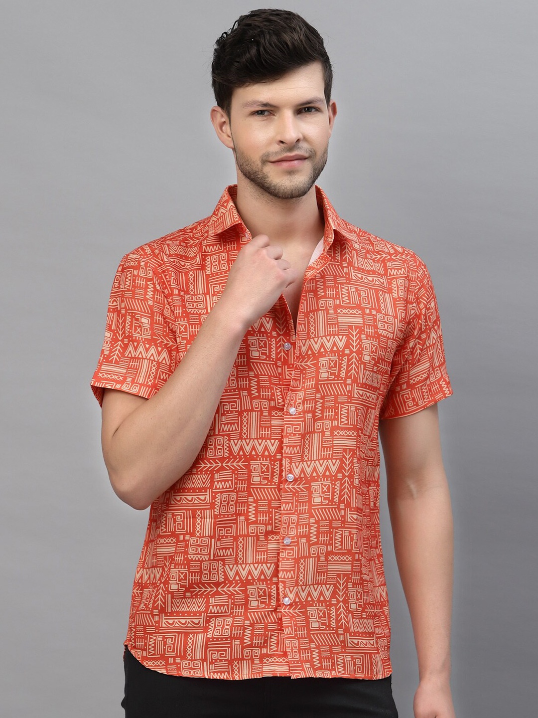 

Gavin Paris Smart Slim Fit Ethnic Motifs Printed Casual Shirt, Orange