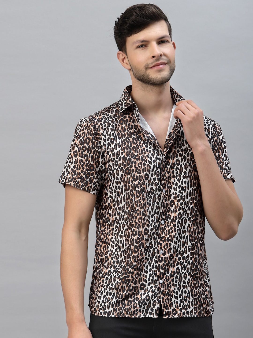 

Gavin Paris Smart Slim Fit Animal Skin Printed Casual Shirt, Brown