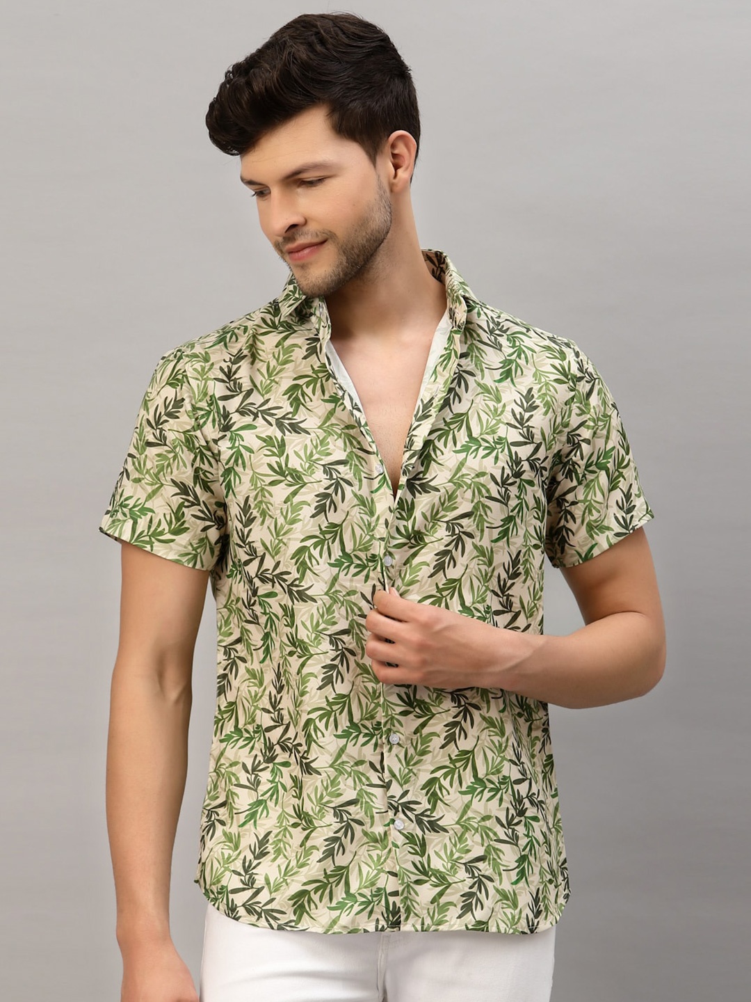 

Gavin Paris Floral Printed Smart Slim Fit Casual Shirt, Green