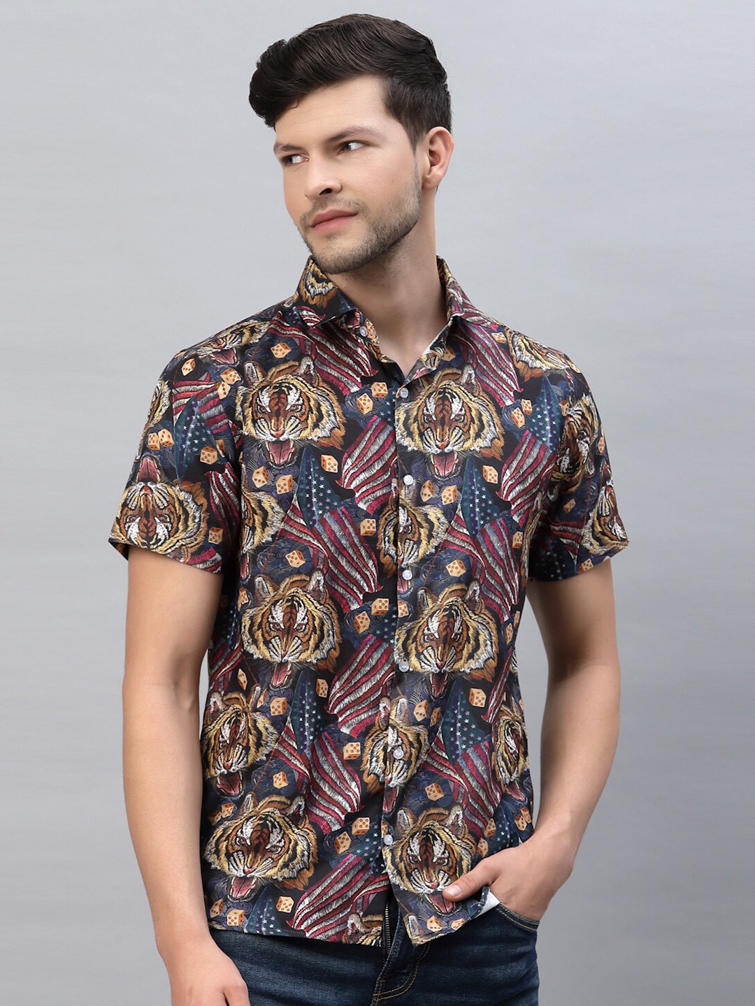 

Gavin Paris Animal Printed Smart Slim Fit Casual Shirt, Red