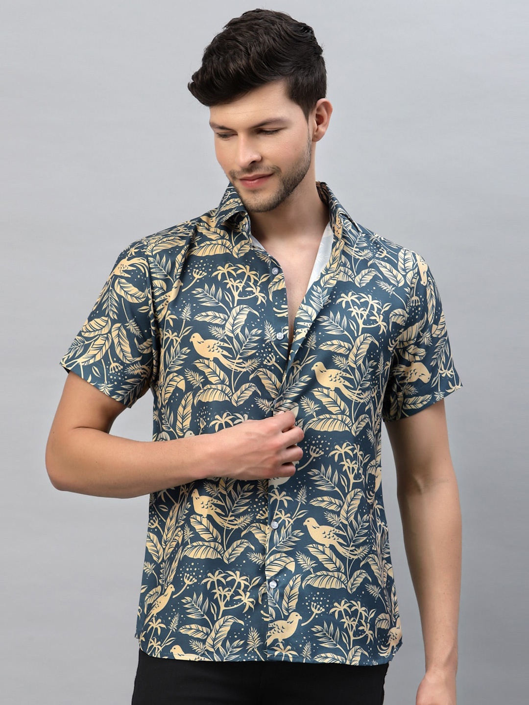 

Gavin Paris Floral Printed Smart Slim Fit Casual Shirt, Green