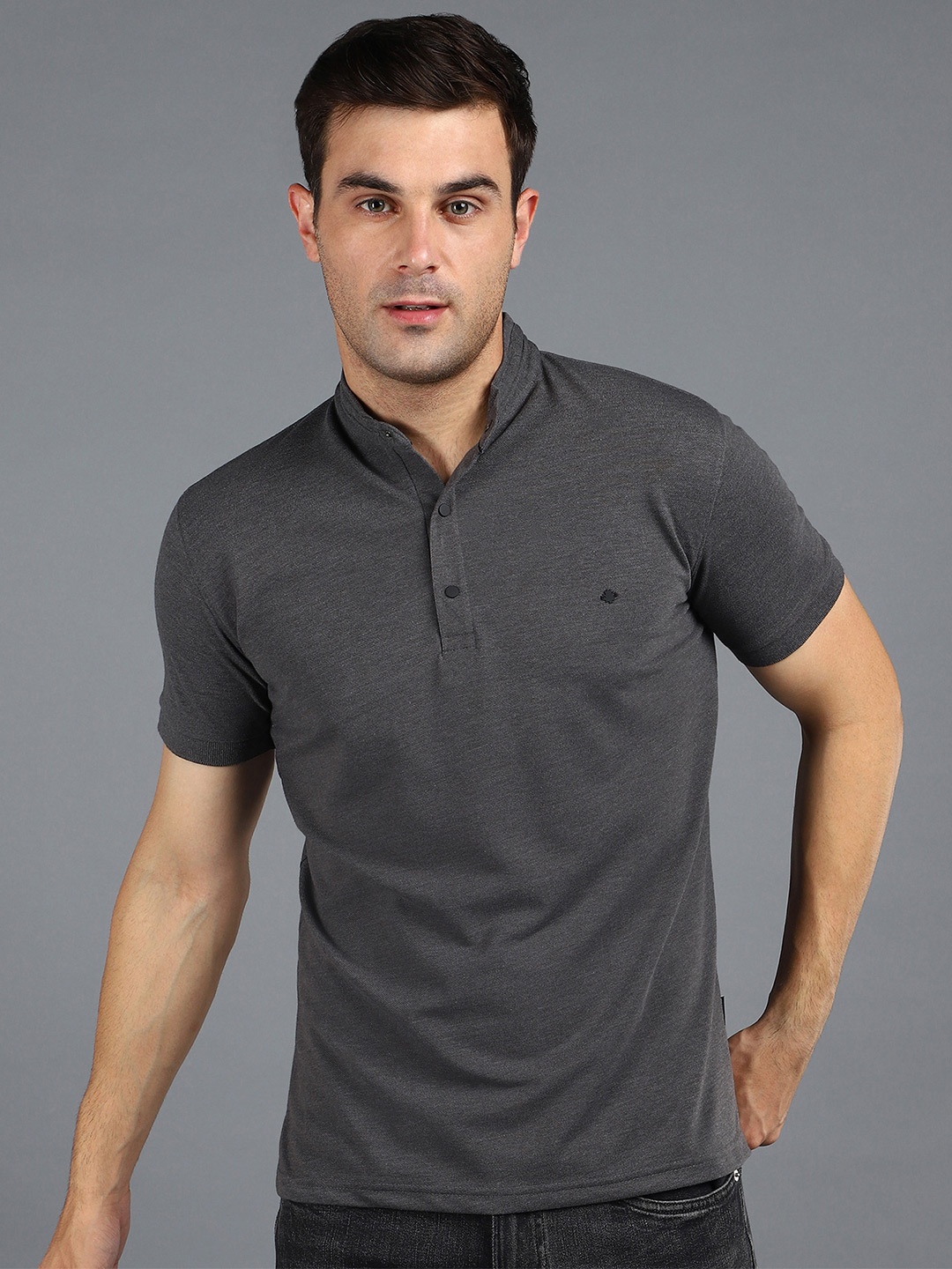 

Alan Jones Mandarin Collar Slim Fit T-shirt, Grey