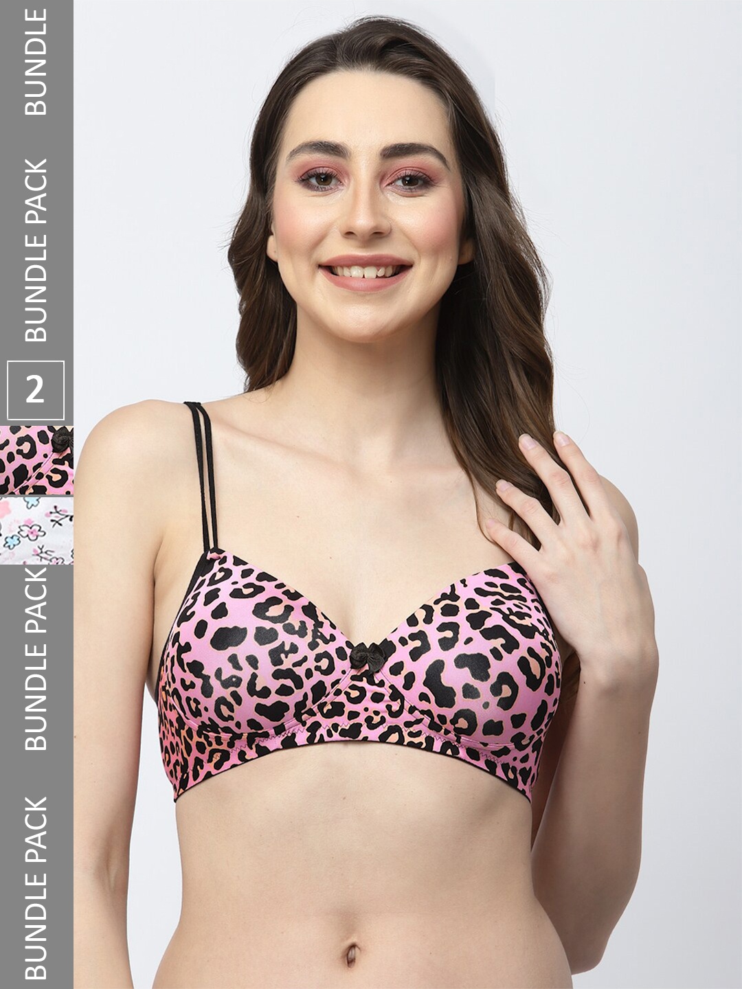 

College Girl Pack Of 2 Animal Printed Seamless Full Coverage Lightly Padded Everyday Bra, Pink