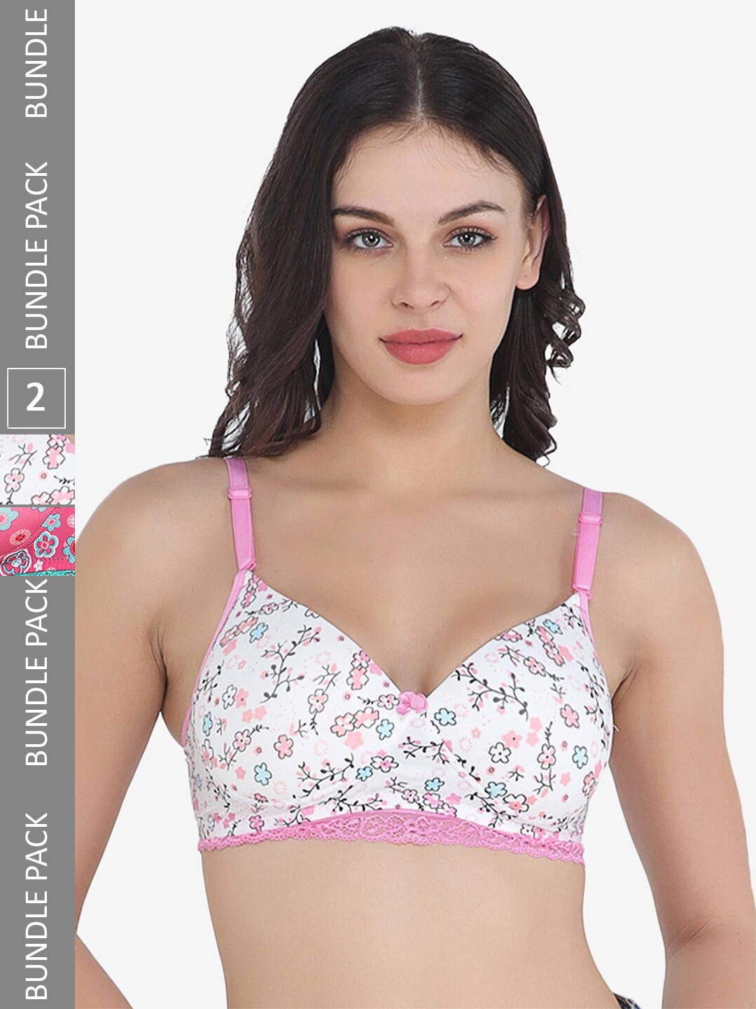 

College Girl Pack of 2 Floral Full Coverage Lightly Padded Bra All Day Comfort, Pink