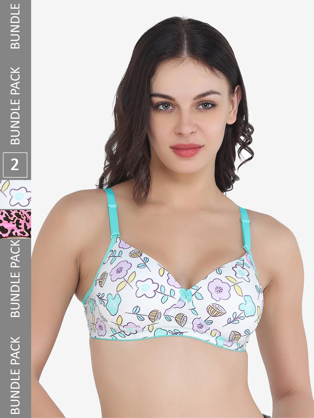 

College Girl Pack Of 2 Printed Full Coverage Lightly Padded T-Shirt Bras All Day Comfort, Black