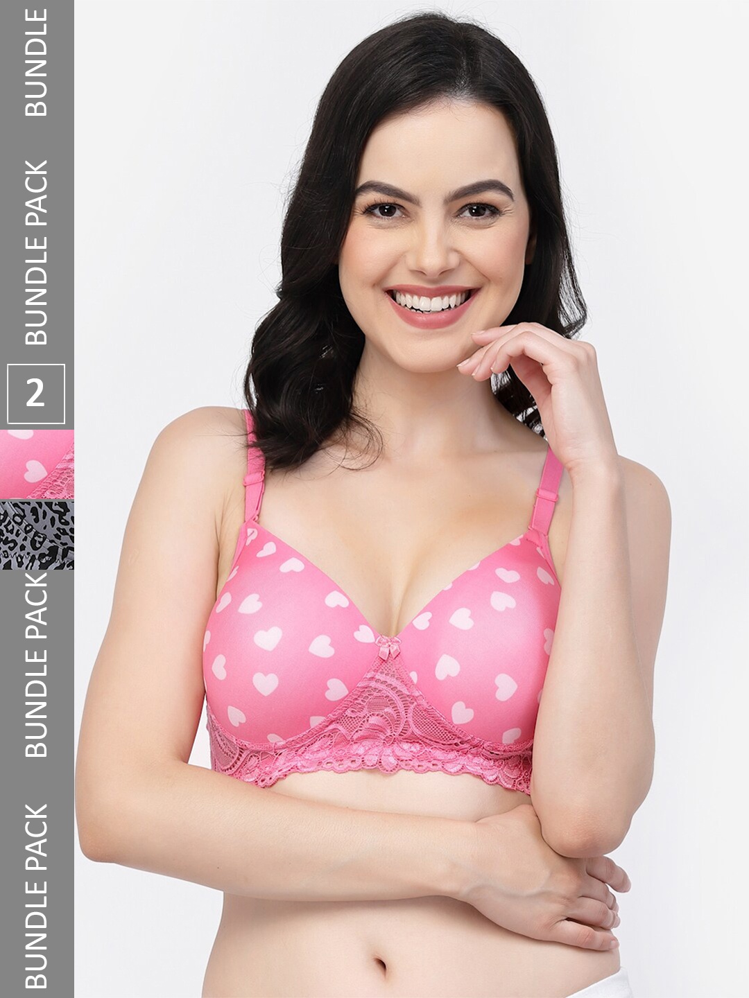 

College Girl Pack of 2 Animal Printed Bras Full Coverage Lightly Padded, Pink