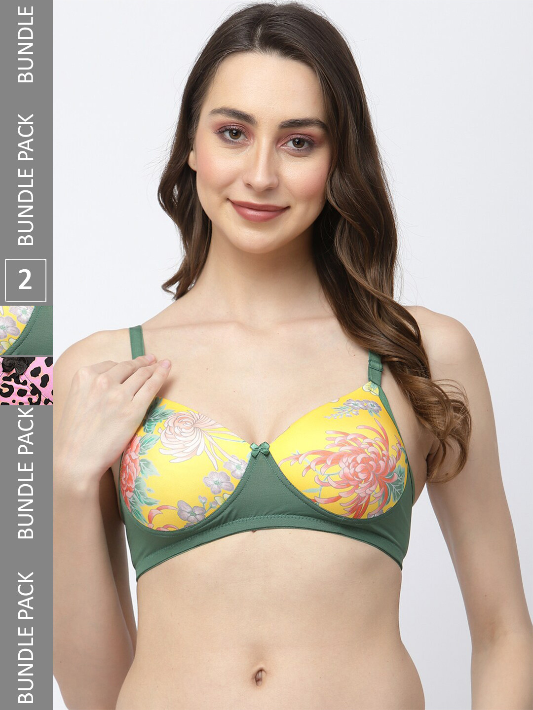 

College Girl Pack of 2 Floral Full Coverage Lightly Padded Bra All Day Comfort, Green