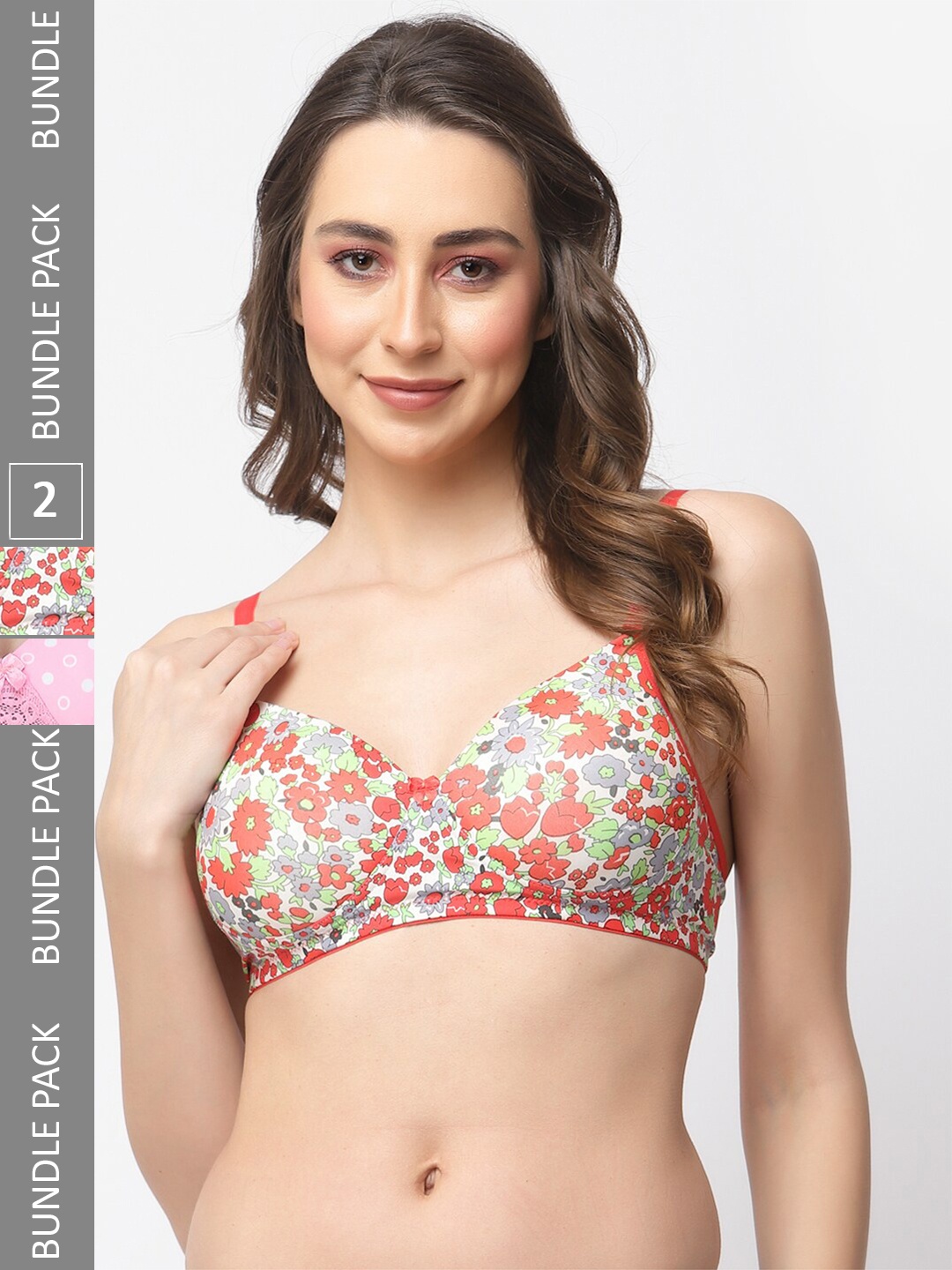 

College Girl Pack of 2 Floral Full Coverage Lightly Padded Bra All Day Comfort, Pink
