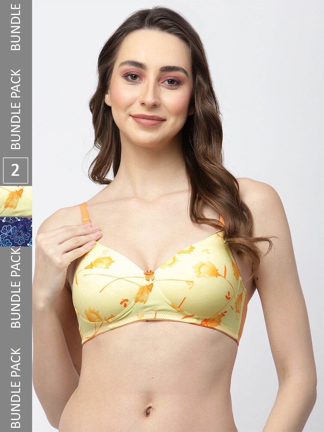 

College Girl Pack of 2 Floral Bras Full Coverage Lightly Padded, Blue