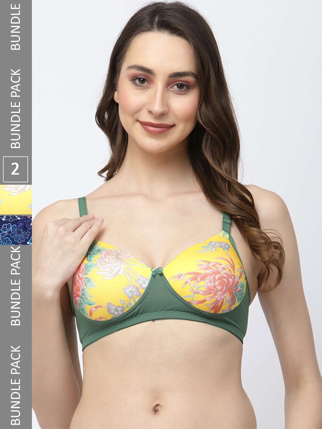 

College Girl Pack Of 2 Printed Full Coverage Lightly Padded T-Shirt Bras All Day Comfort, Yellow