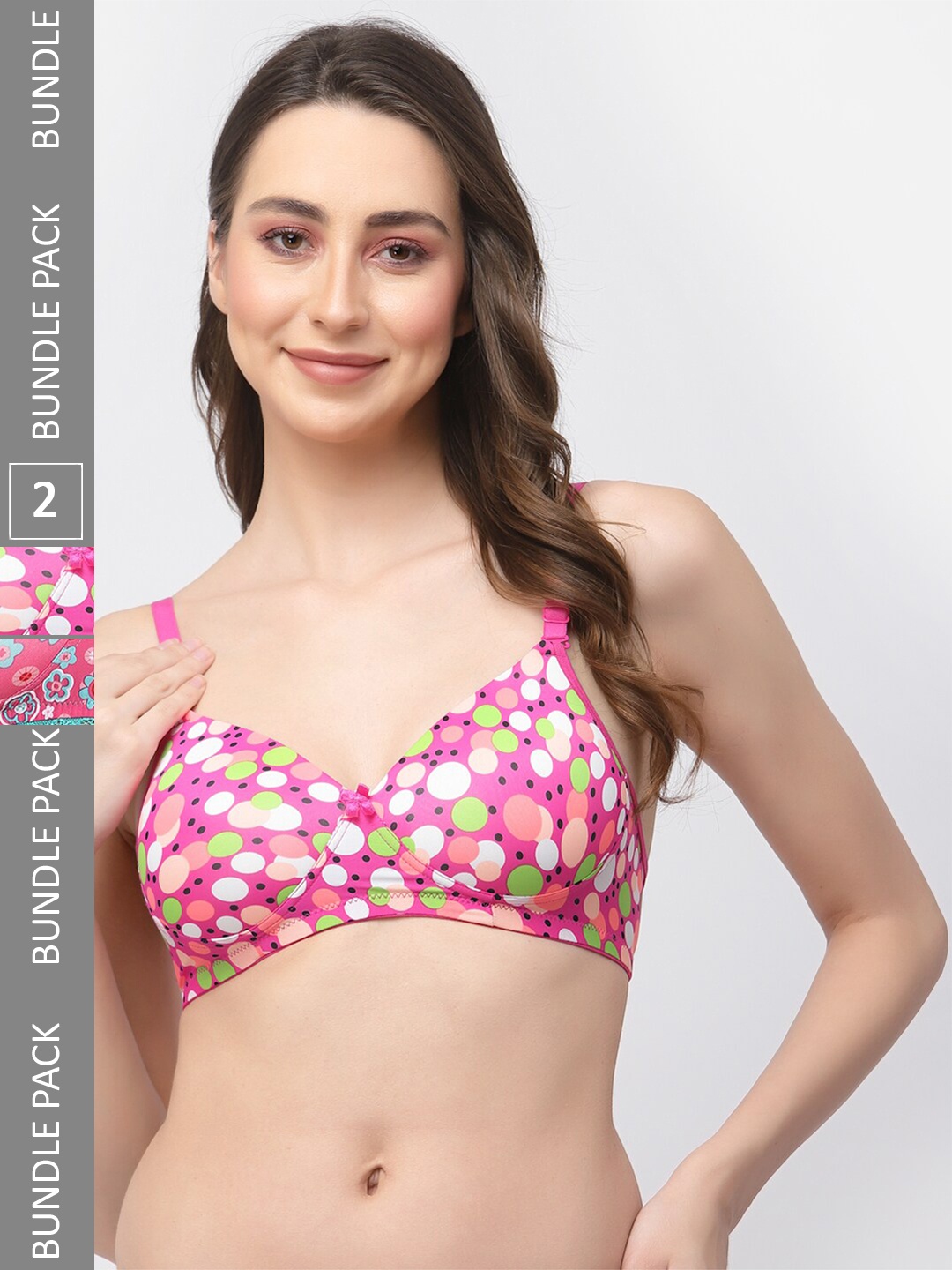 

College Girl Pack Of 2 Printed Full Coverage Lightly Padded T-Shirt Bras All Day Comfort, Pink