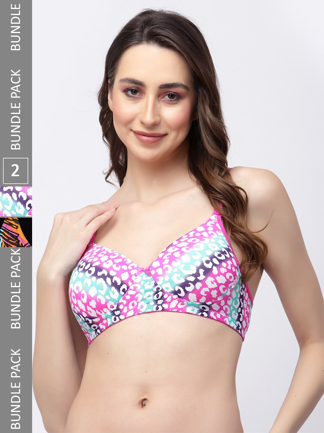 

College Girl Pack Of 2 Printed Full Coverage Lightly Padded Seamless Bra-All Day Comfort, Pink