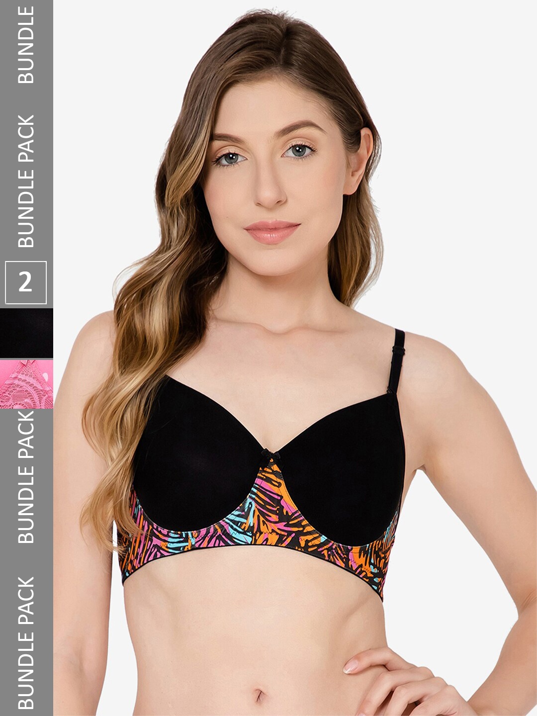 

College Girl Pack Of 2 Abstract Printed Seamless Full Coverage Lightly Padded Everyday Bra, Pink