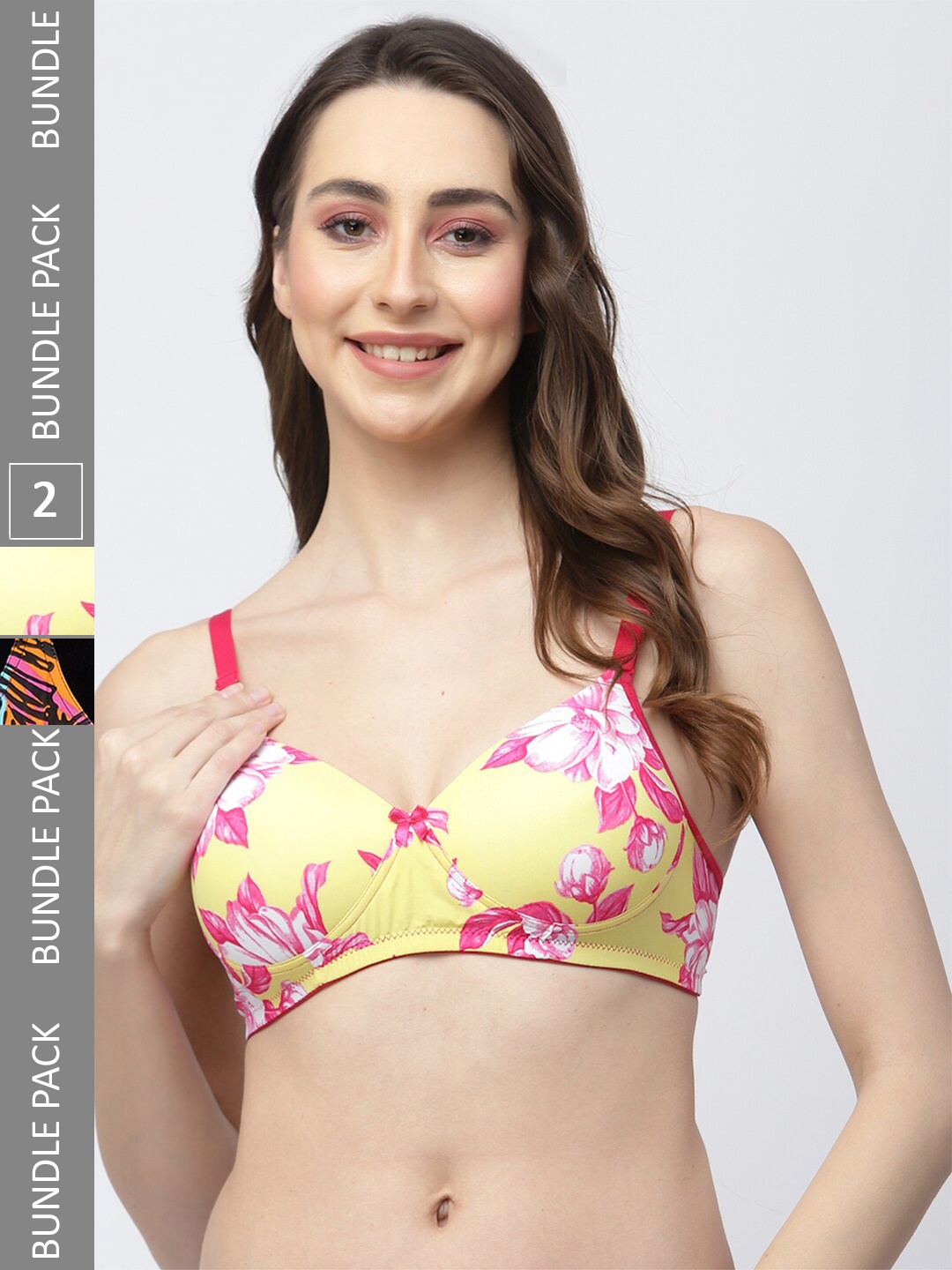 

College Girl Pack of 2 Floral Printed Bras Full Coverage Lightly Padded, Black