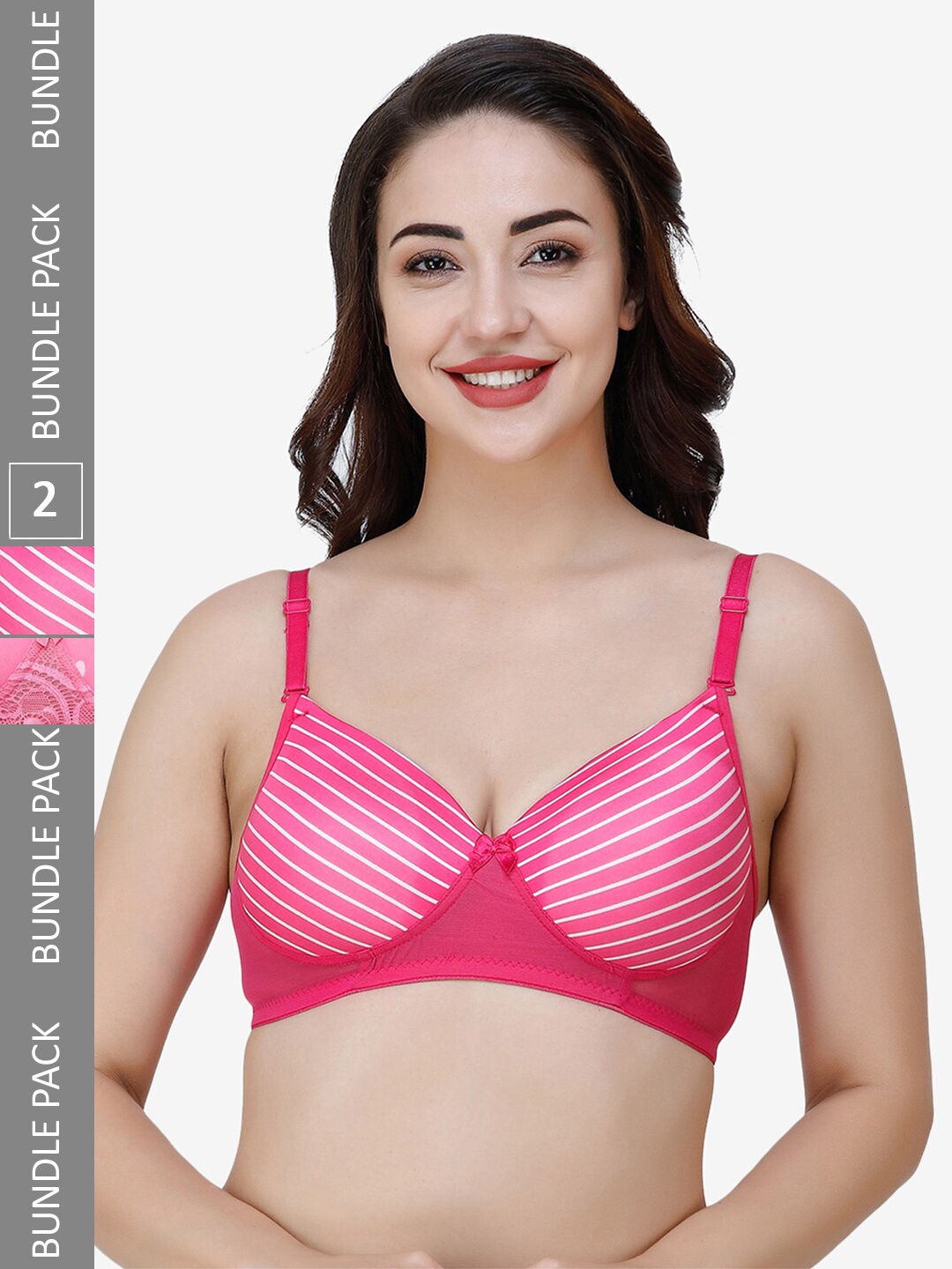

College Girl Pack Of 2 Striped Seamless Full Coverage Lightly Padded Everyday Bra, Pink