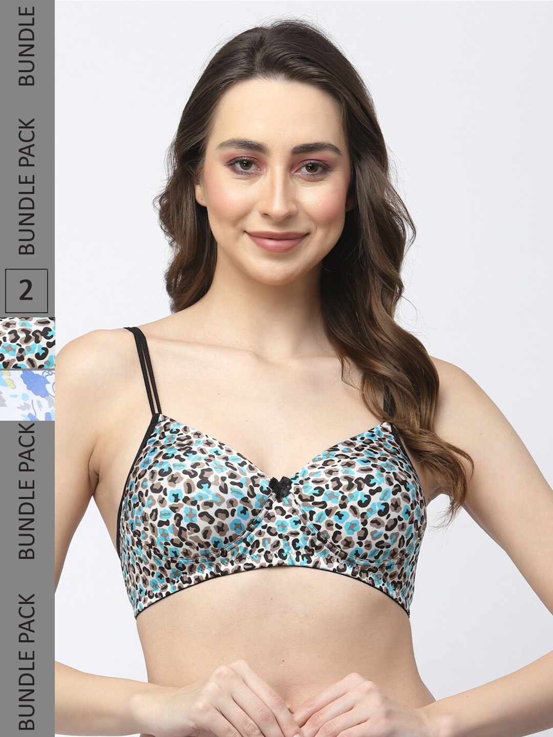 

College Girl Pack of 2 Animal Printed Bras Full Coverage Lightly Padded, White