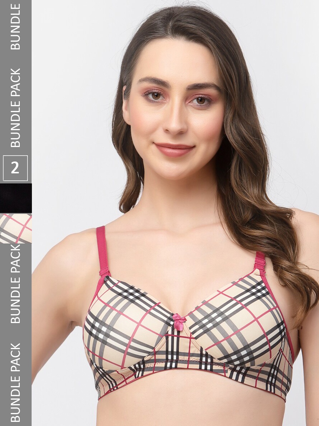 

College Girl Pack of 2 Checked Bras Full Coverage Lightly Padded, Black