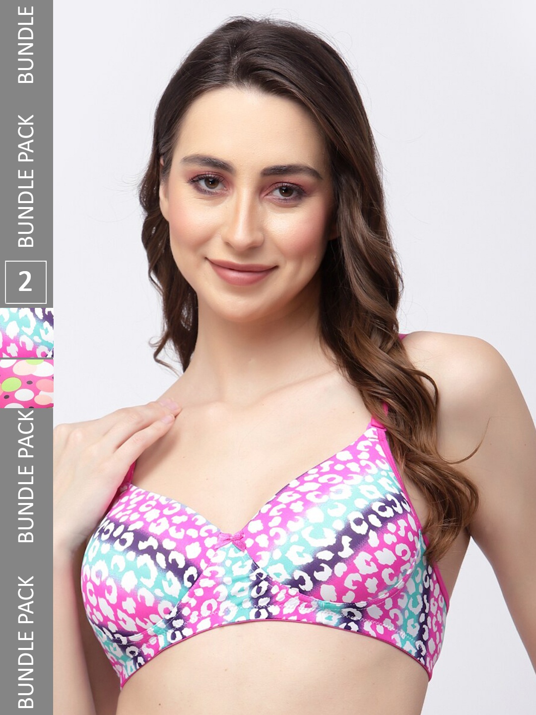 

College Girl Pack Of 2 Printed Full Coverage Lightly Padded Seamless Bra-All Day Comfort, Pink