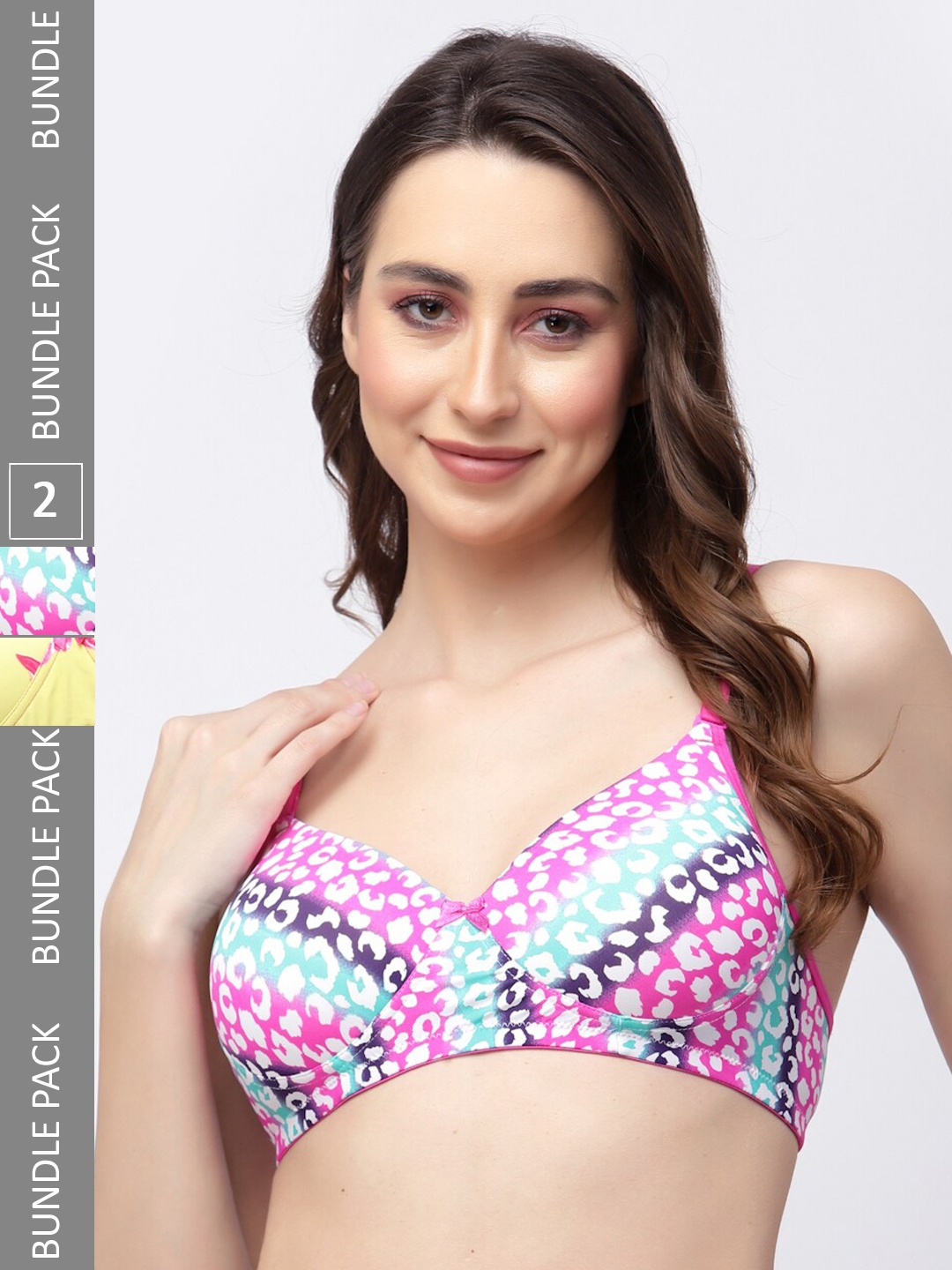 

College Girl Pack Of 2 Printed Full Coverage Lightly Padded Seamless Bra-All Day Comfort, Yellow