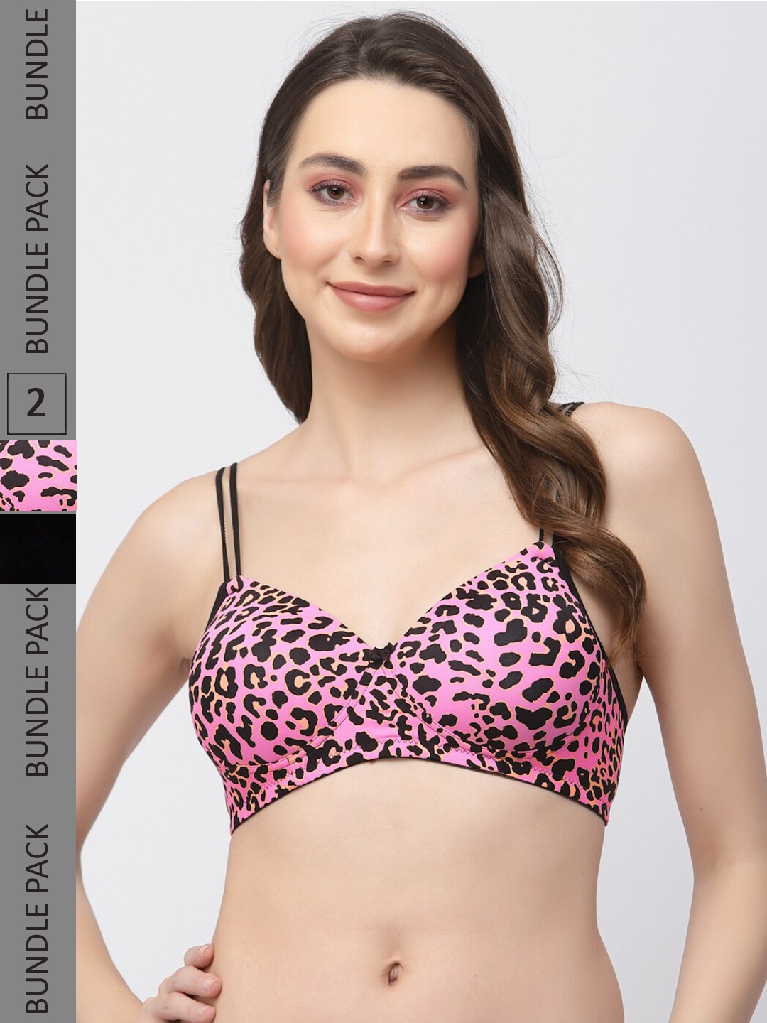 

College Girl Pack Of 2 Printed Full Coverage Lightly Padded T-Shirt Bras All Day Comfort, Pink