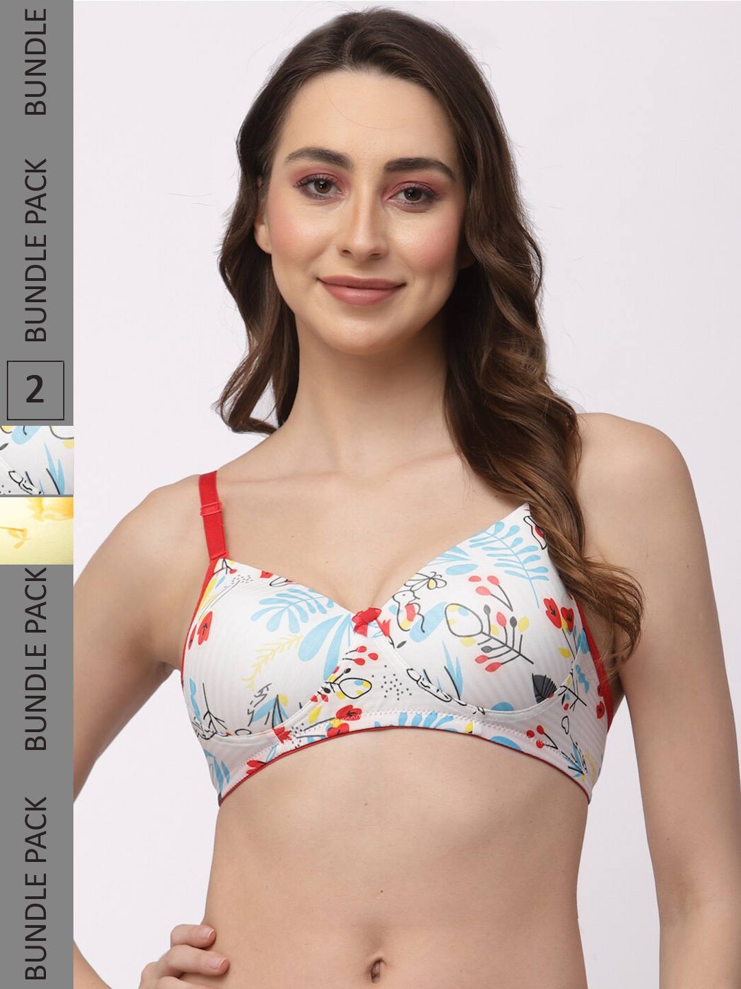 

College Girl Pack Of 2 Floral Printed Seamless Full Coverage Lightly Padded Everyday Bra, Yellow