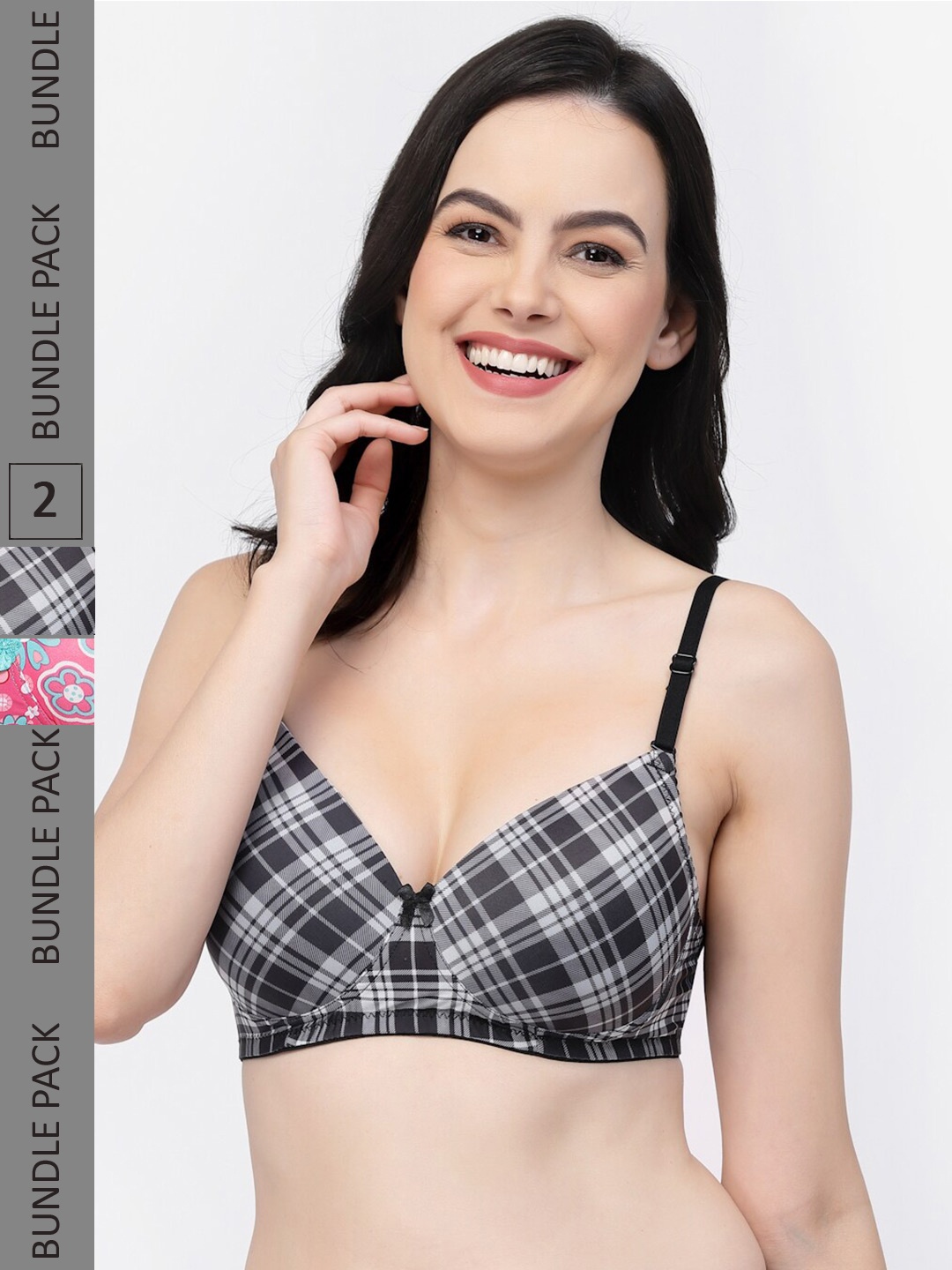 

College Girl Pack Of 2 Checked Full Coverage Padded T-shirt Bra With All Day Comfort, Black