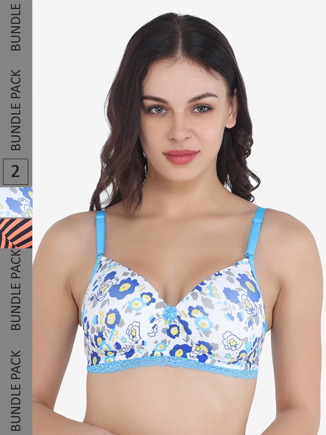 

College Girl Pack of 2 Floral Full Coverage Lightly Padded Bra All Day Comfort, Orange