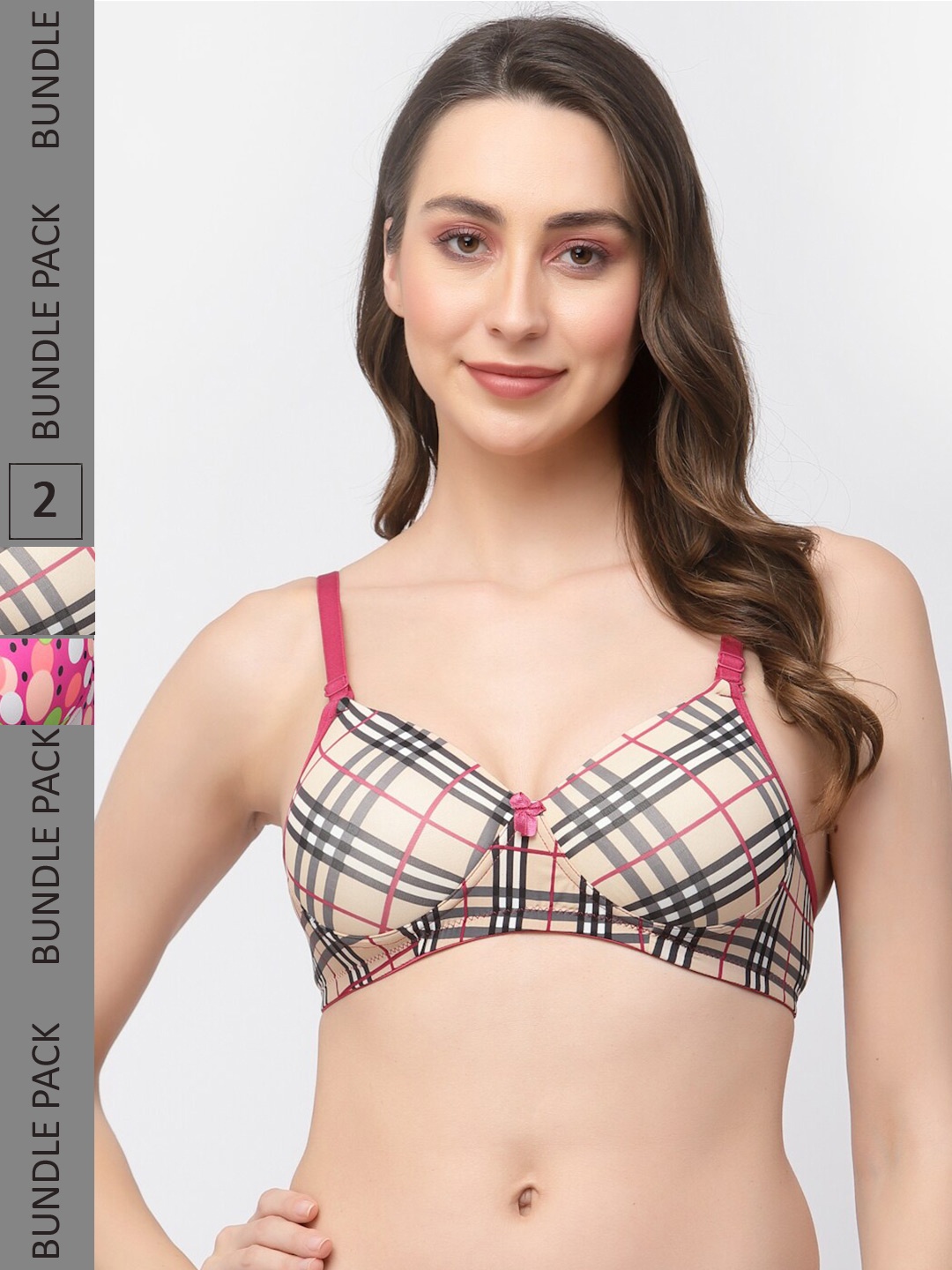 

College Girl Pack Of 2 Checked Full Coverage Padded T-shirt Bra With All Day Comfort, Beige