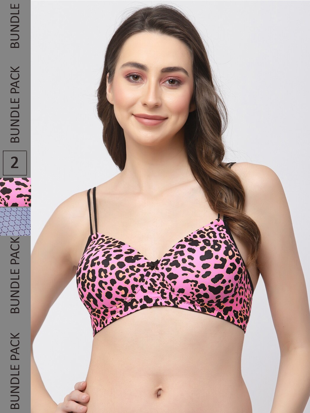 

College Girl Pack Of 2 Printed Full Coverage Lightly Padded T-Shirt Bras All Day Comfort, Pink