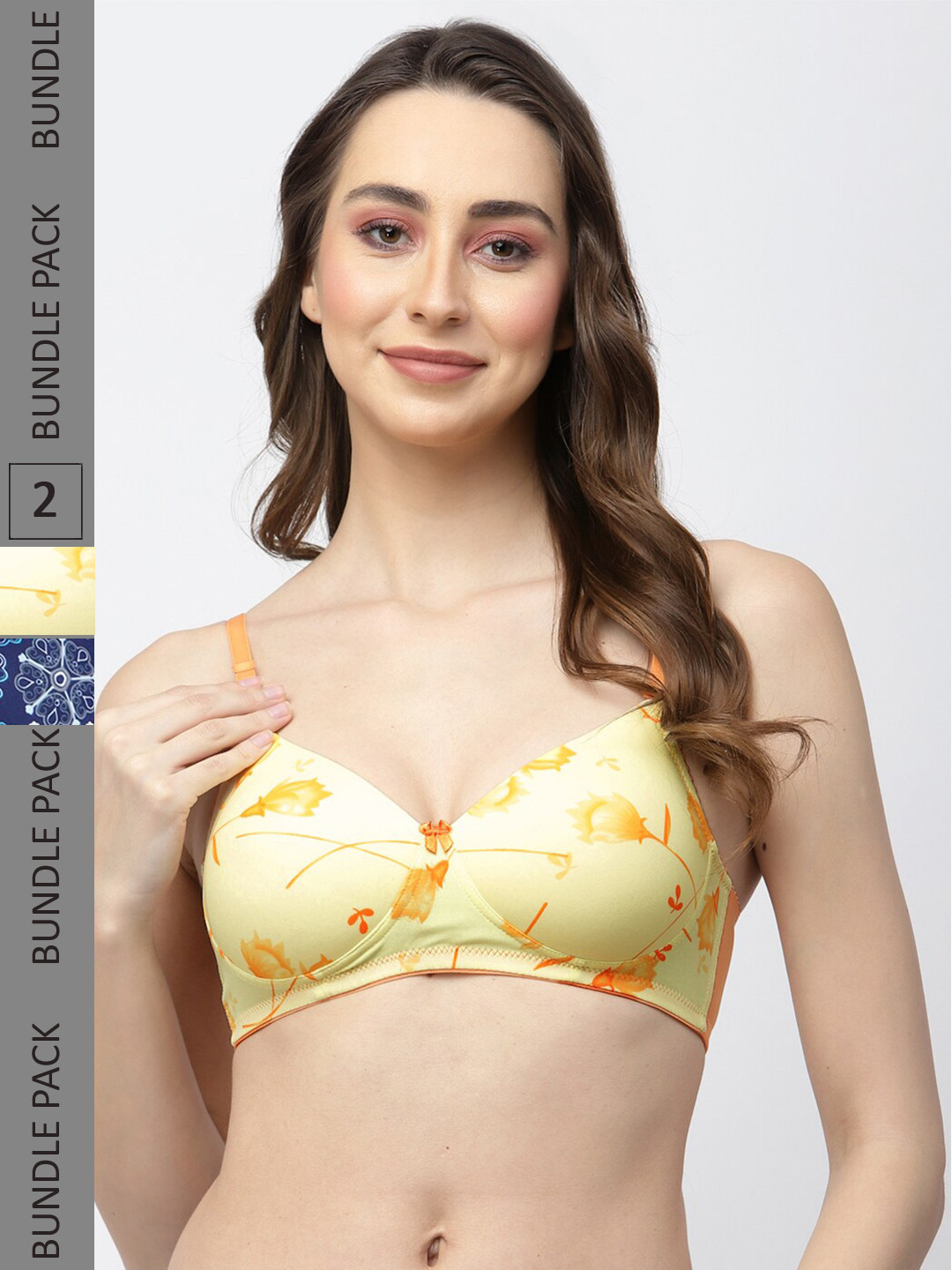 

College Girl Pack Of 2 Printed Full Coverage Lightly Padded T-Shirt Bras All Day Comfort, Yellow