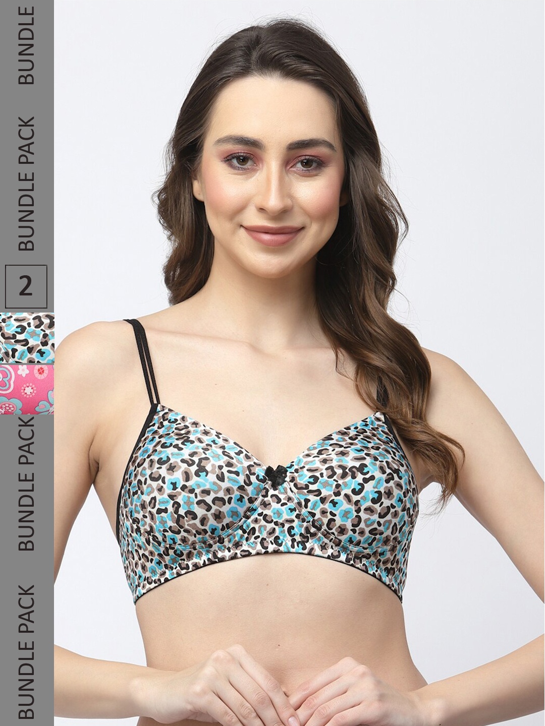 

College Girl Pack Of 2 Floral Printed Seamless Full Coverage Lightly Padded Everyday Bra, Pink