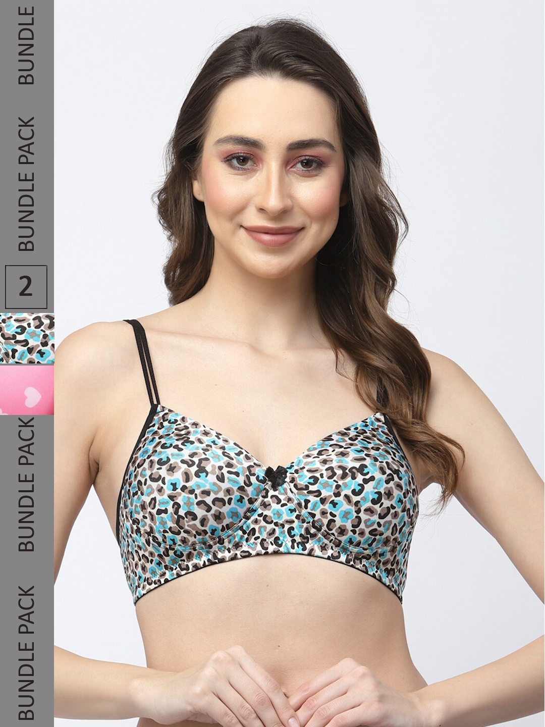 

College Girl Pack Of 2 Printed Full Coverage Lightly Padded Seamless Bra-All Day Comfort, Pink