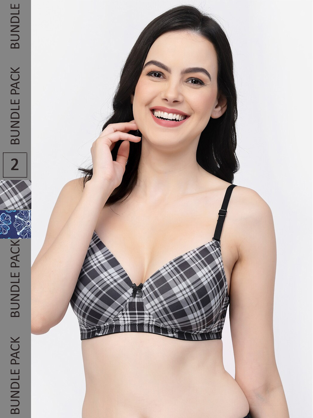 

College Girl Pack Of 2 Printed Full Coverage Lightly Padded T-Shirt Bras All Day Comfort, Blue