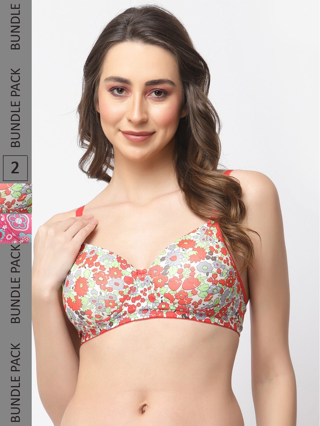 

College Girl Pack of 2 Floral Full Coverage Lightly Padded Bra All Day Comfort, Red