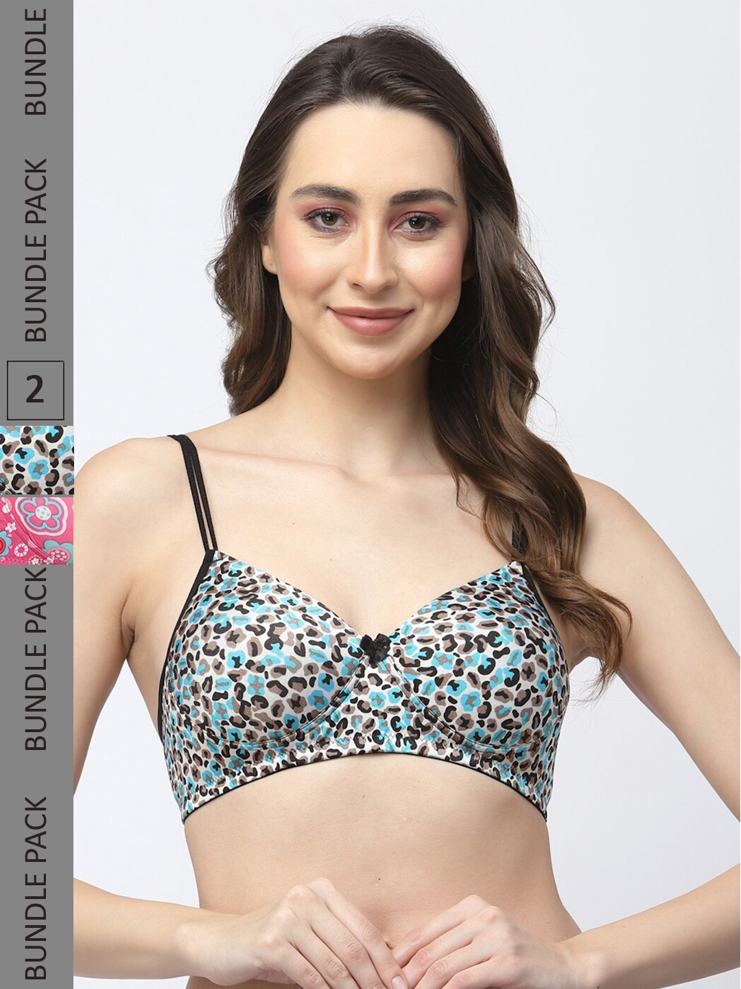 

College Girl Pack Of 2 Printed Full Coverage Lightly Padded Seamless Bra-All Day Comfort, Pink