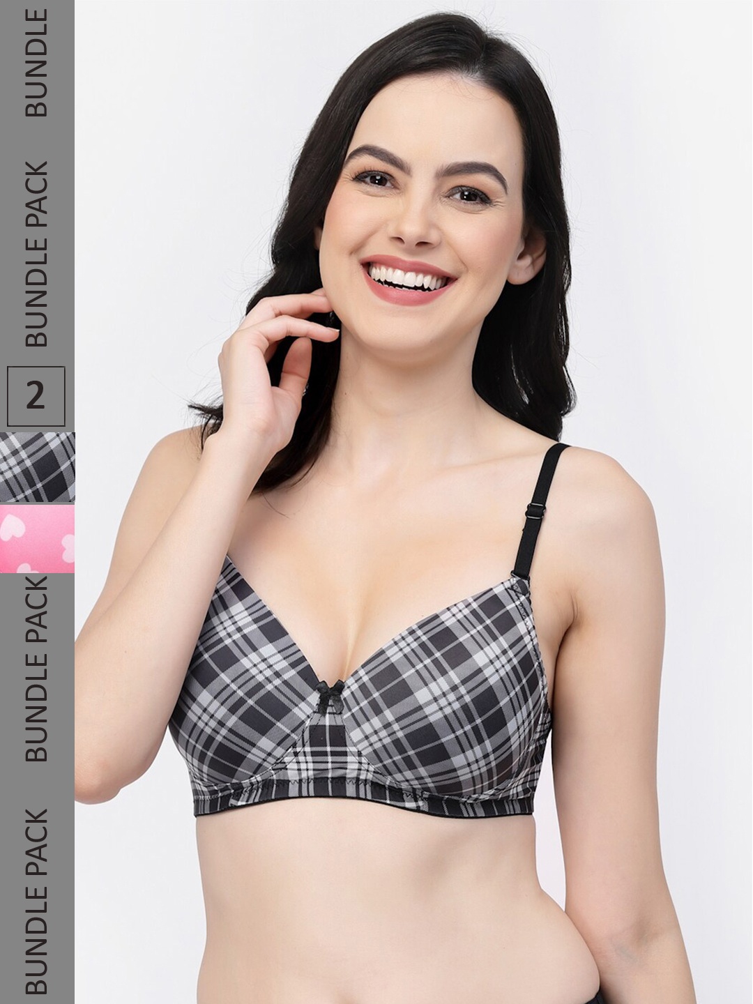 

College Girl Pack Of 2 Printed Full Coverage Lightly Padded T-Shirt Bras All Day Comfort, Pink