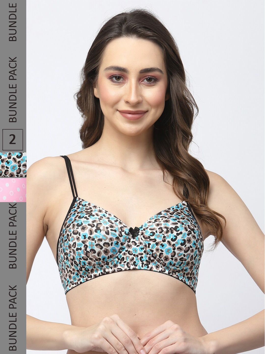 

College Girl Pack Of 2 Printed Full Coverage Lightly Padded Seamless Bra-All Day Comfort, Pink