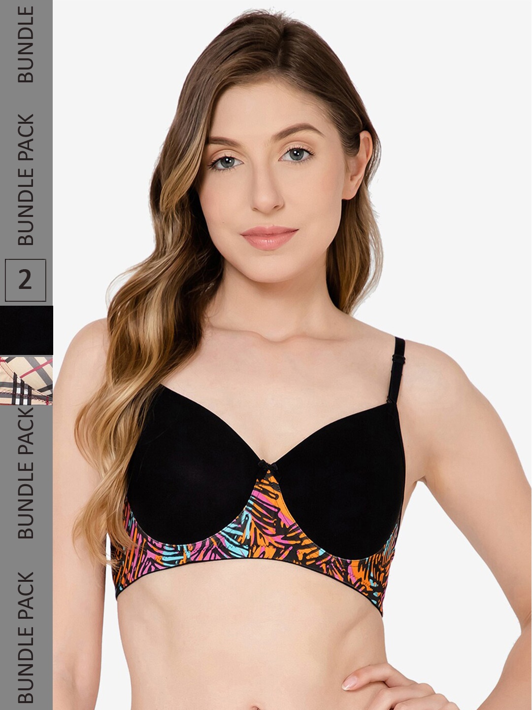 

College Girl Pack Of 2 Checked Seamless Full Coverage Lightly Padded Everyday Bra, Beige