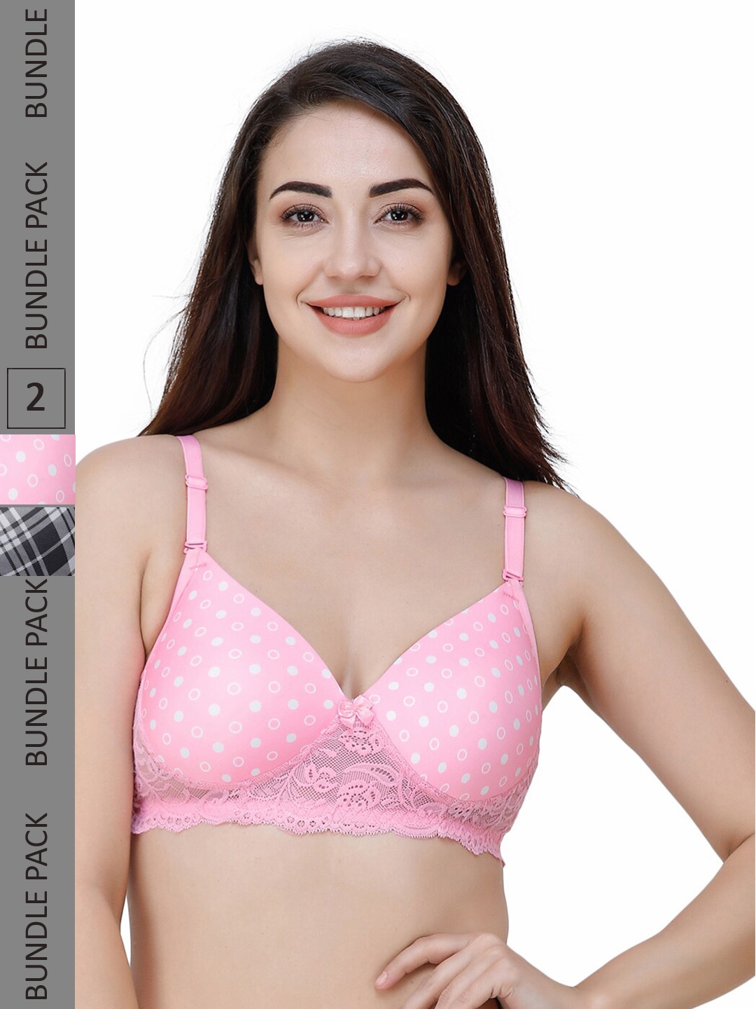 

College Girl Pack Of 2 Printed Full Coverage Padded T-shirt Bra With All Day Comfort, Pink
